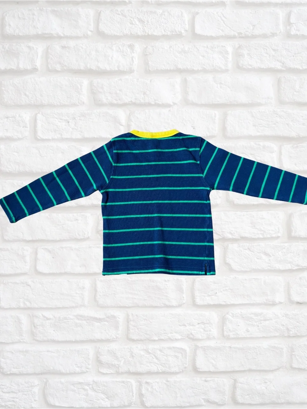 Striped Navy & Teal Long-Sleeve sweater Top with‎ Yellow Trim for Boy